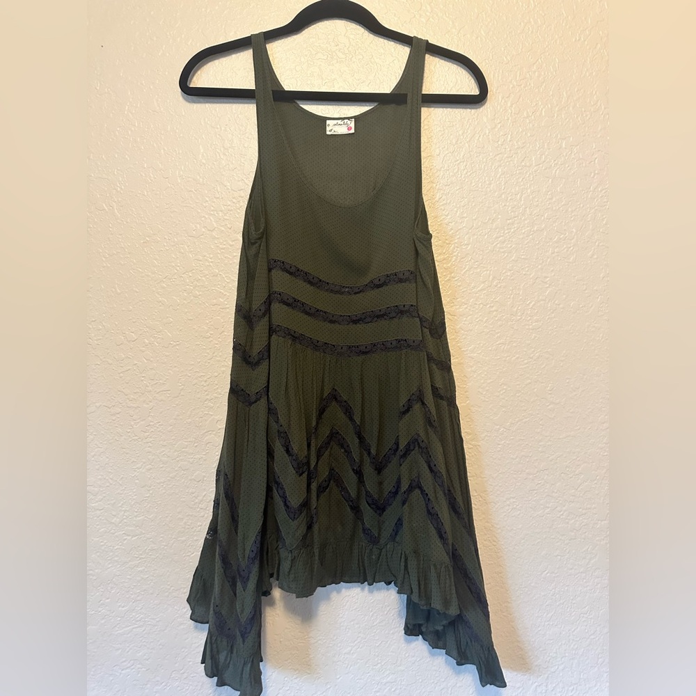 Free People Sage Green Polka Dot Tunic